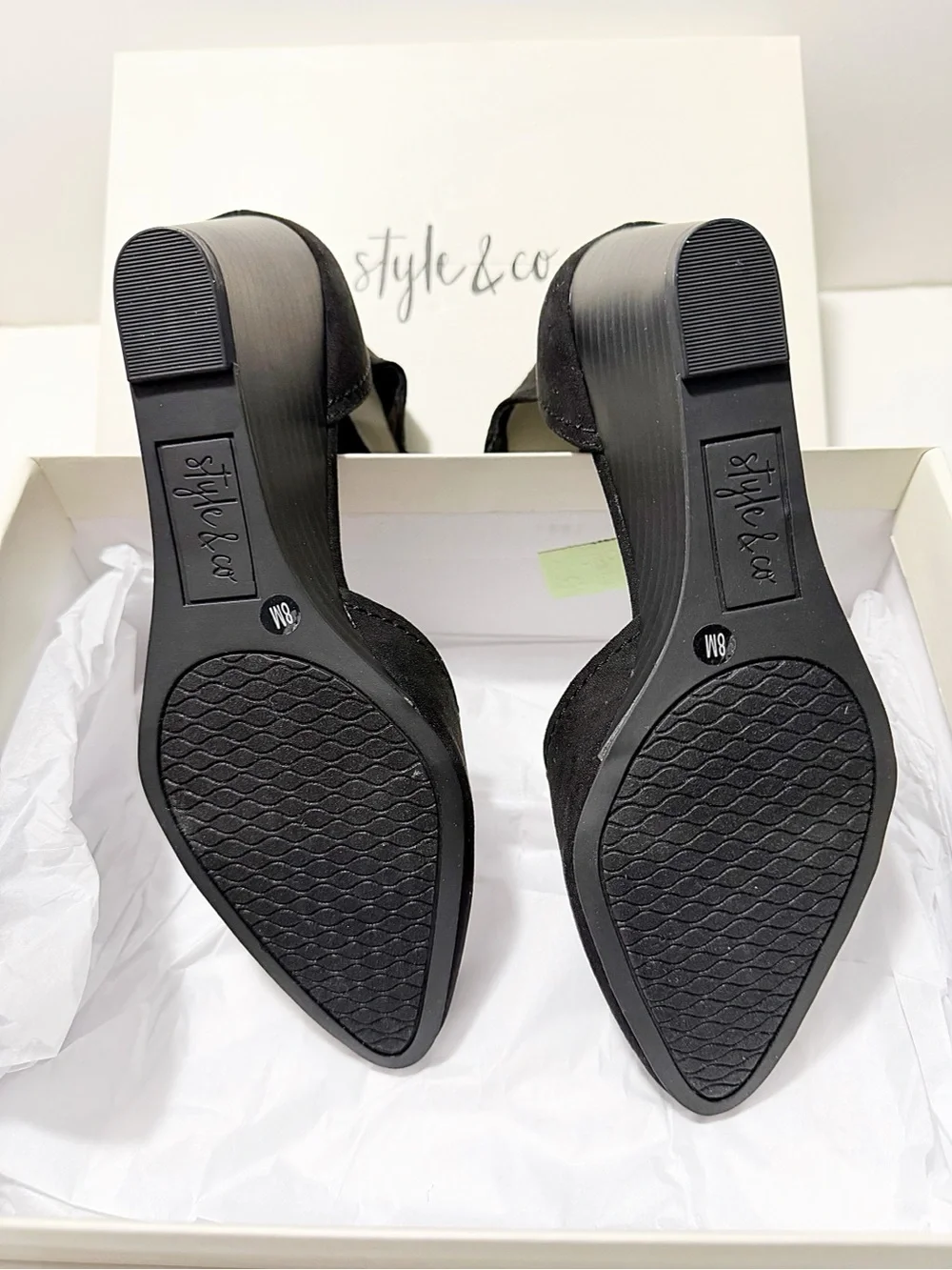 NIB Style & Co. YARAHF Two-Piece Wedge Pump Black Sandals